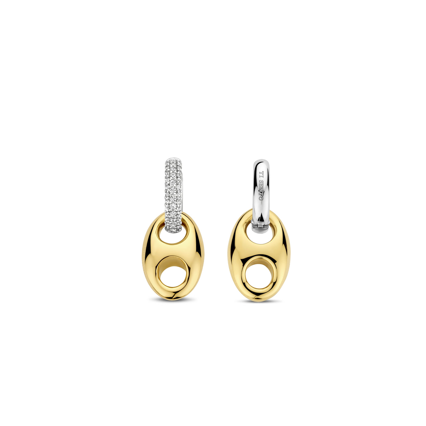 Ti Sento Gold Silver Cubic Zirconia Hoop Drop Earrings