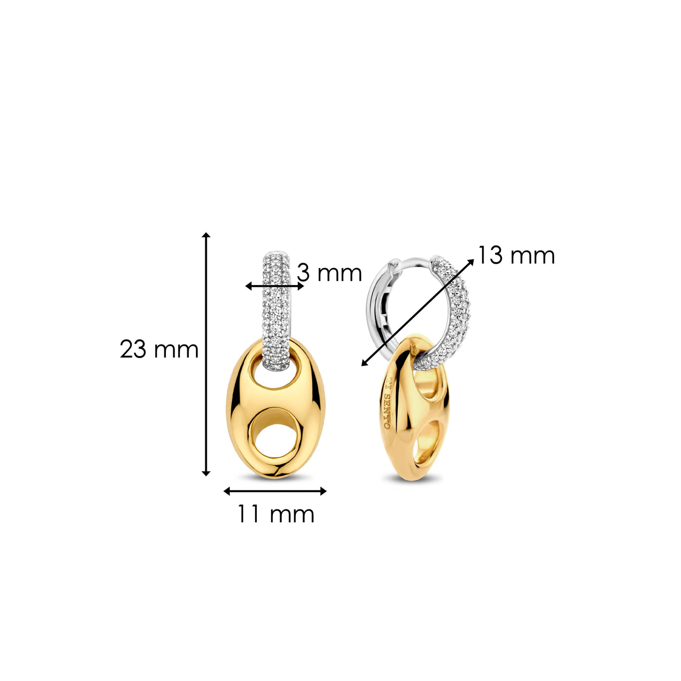 Ti Sento Gold Silver Cubic Zirconia Hoop Drop Earrings