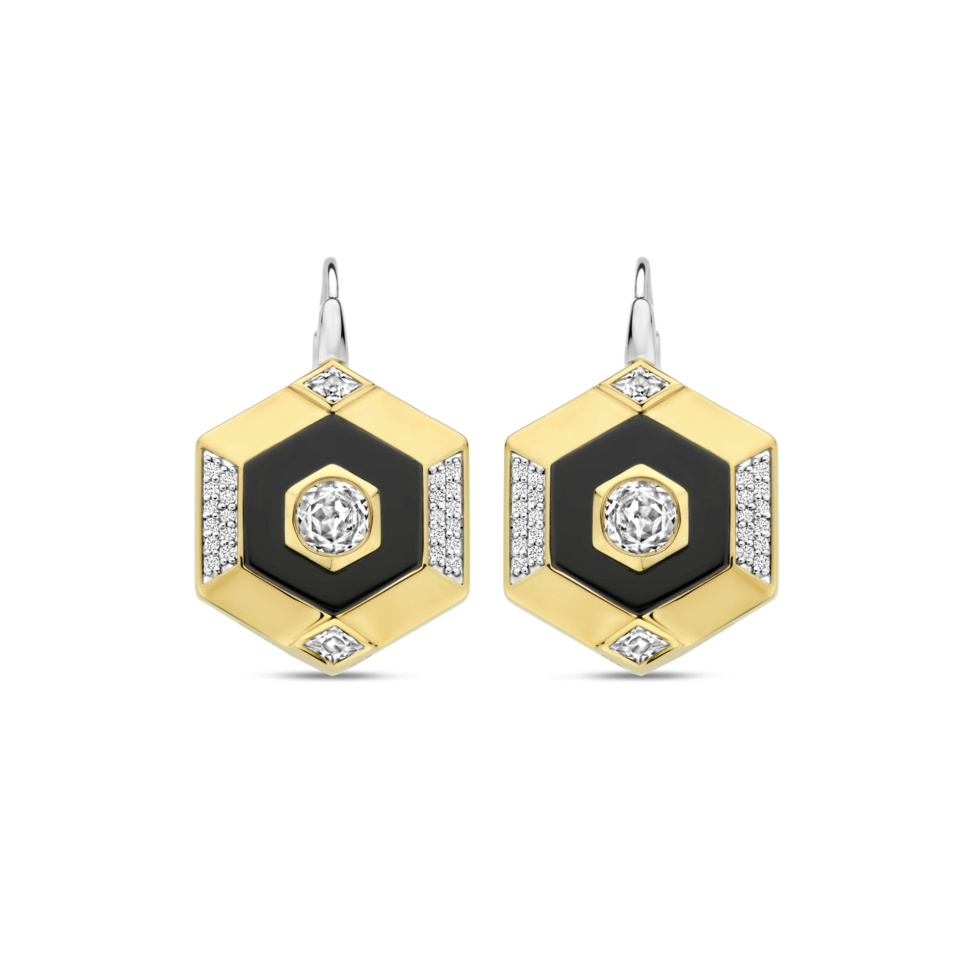Ti Sento Gold Black Hexagon Drop Earrings