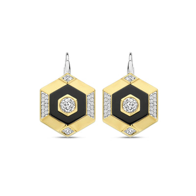 Ti Sento Gold Black Hexagon Drop Earrings
