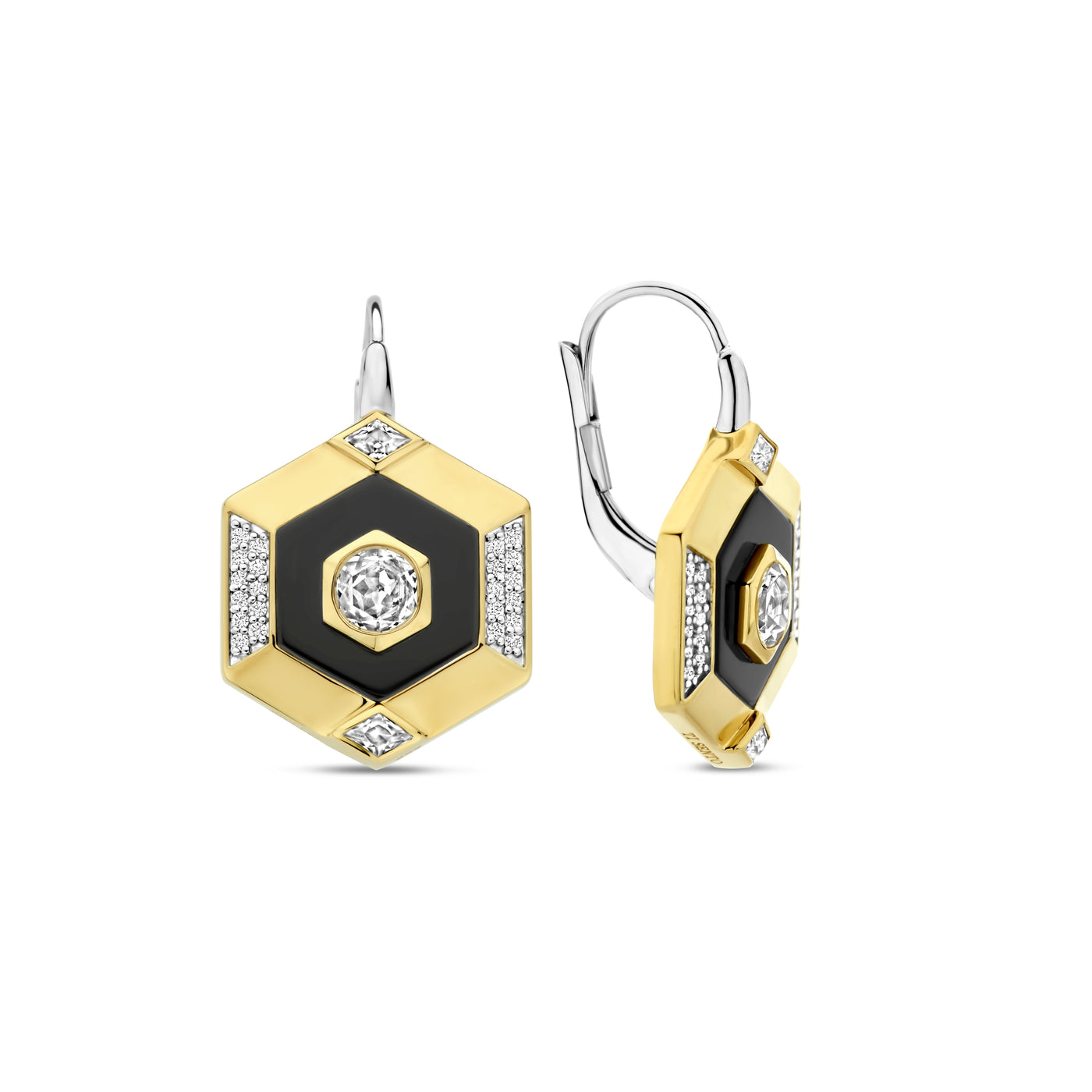 Ti Sento Gold Black Hexagon Drop Earrings