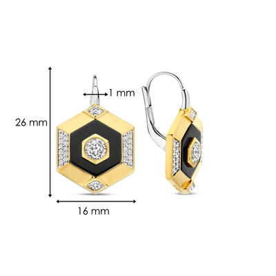 Ti Sento Gold Black Hexagon Drop Earrings
