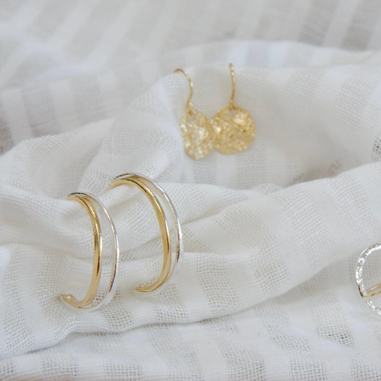 Gold and Silver Two Tone Organic Hoop Earrings - Rococo Jewellery