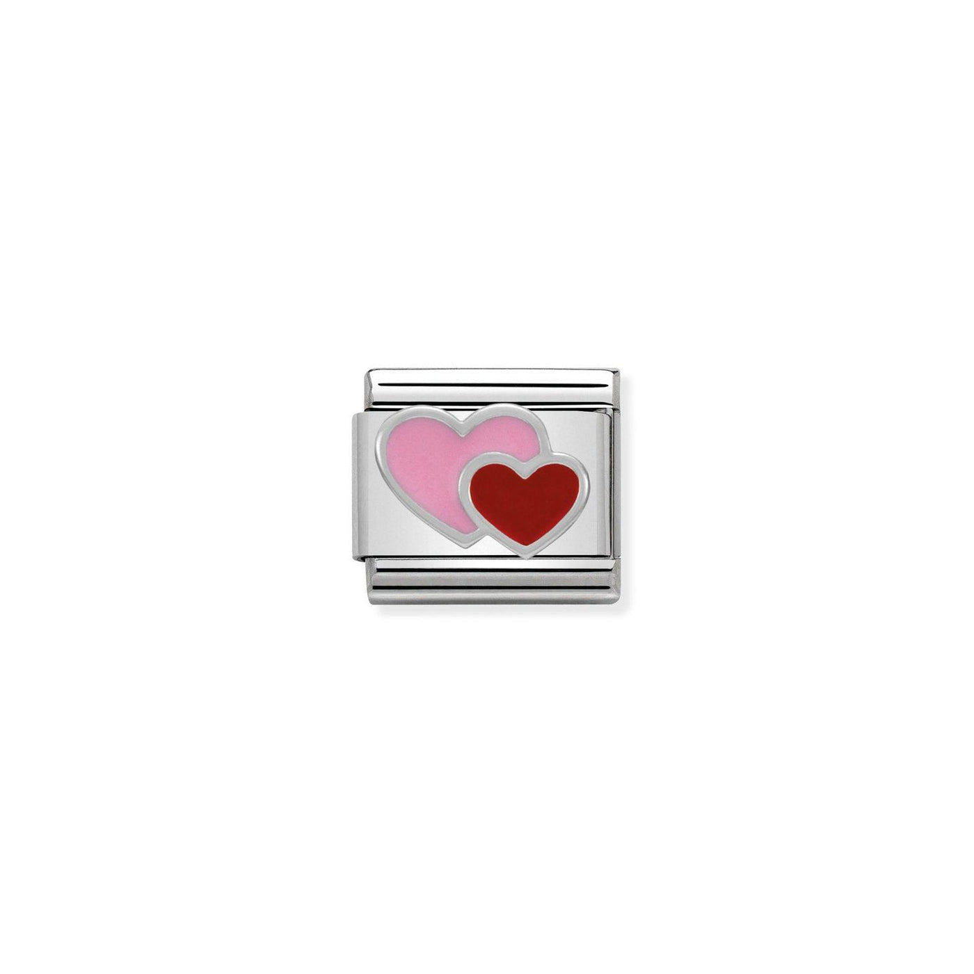 Nomination Classic Silver Pink and Red Double Heart Link Charm - Rococo Jewellery