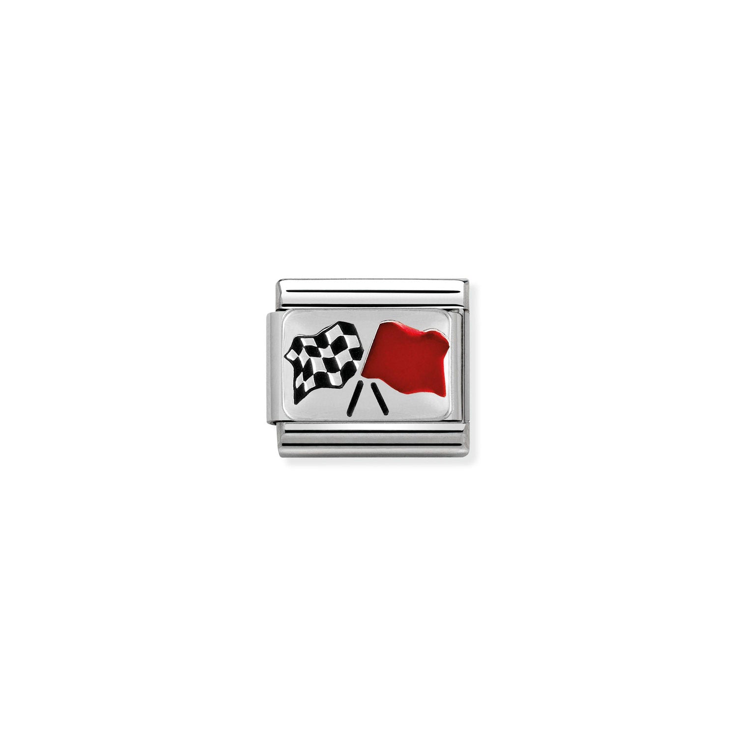 Nomination Classic Silver Red and Chequered Flags Charm – Rococo Jewellery
