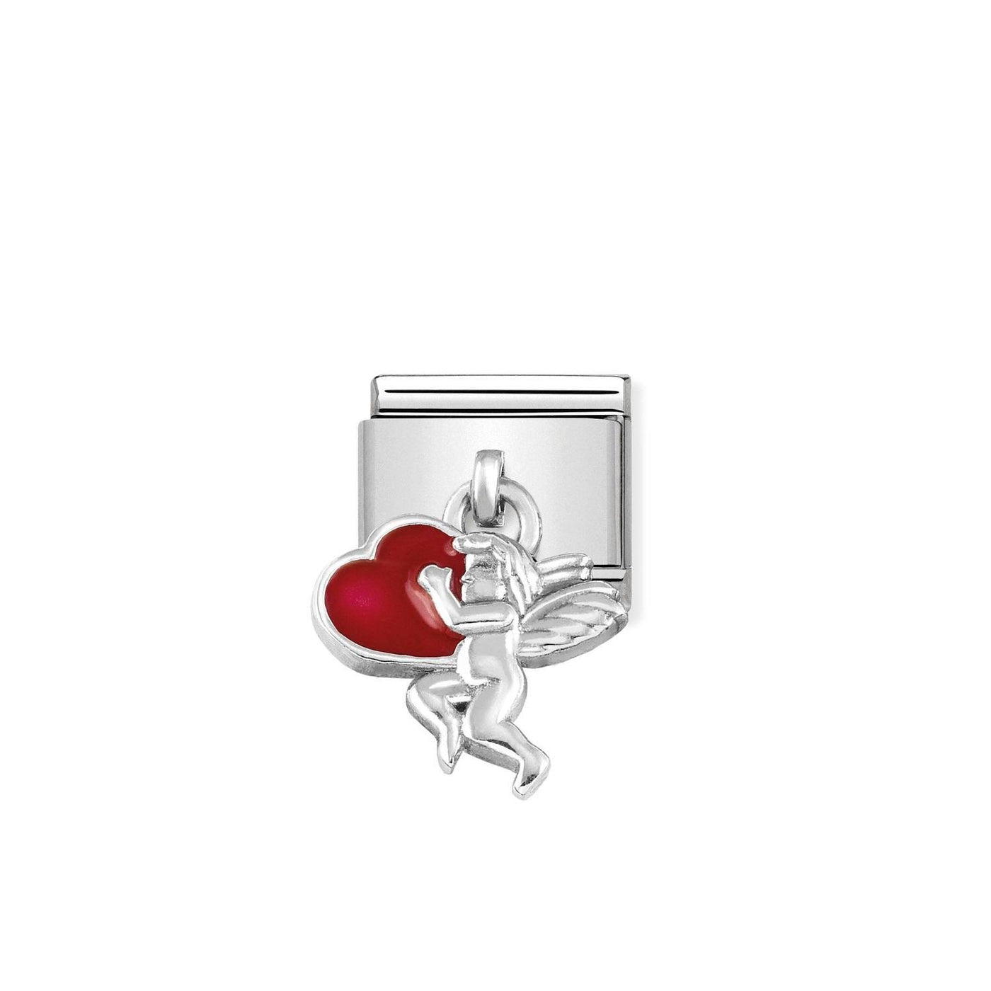 Nomination Classic Silver and Red Cupid with Heart Pendant Link Charm - Rococo Jewellery
