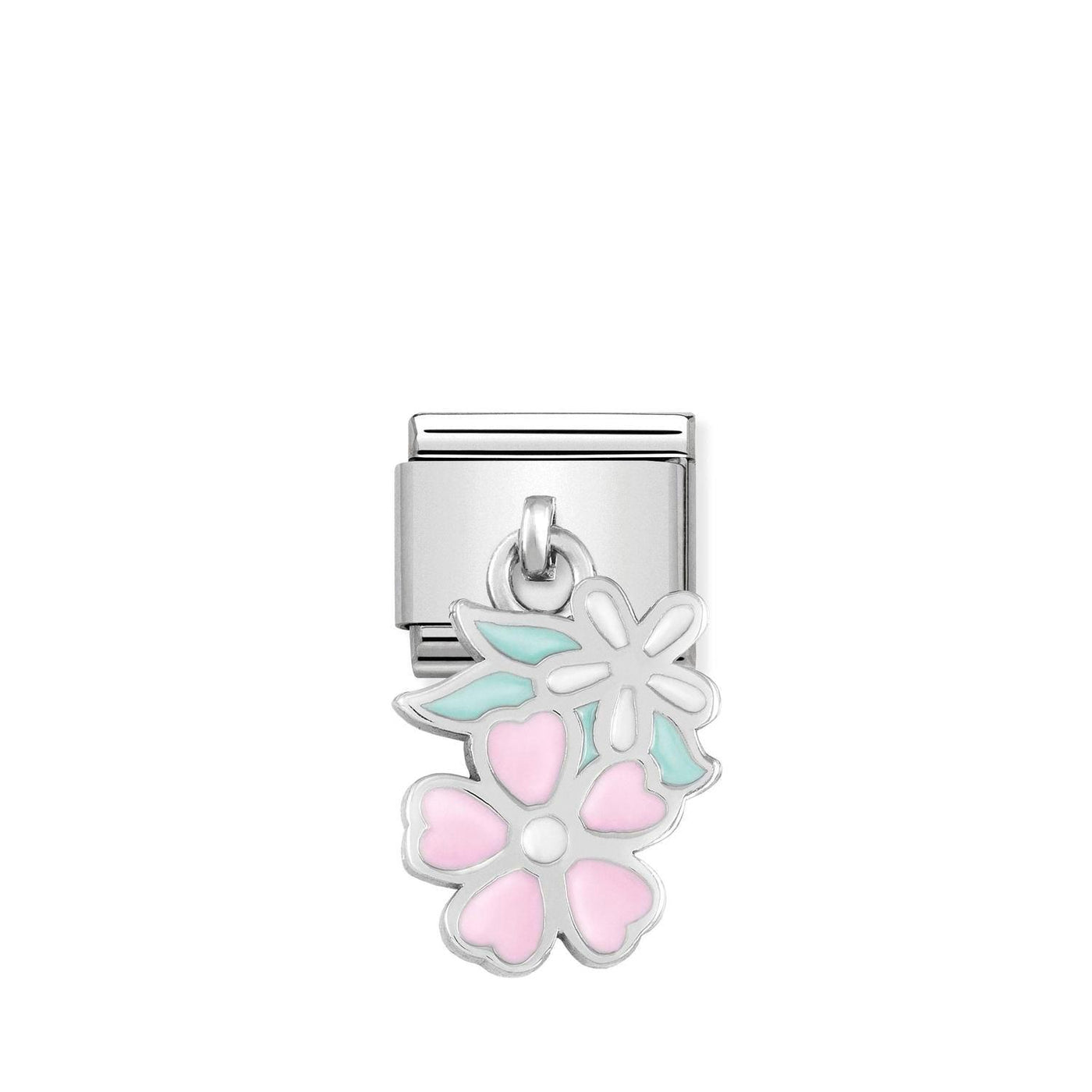 Nomination Classic Pink and White Flowers Pendant Charm - Rococo Jewellery