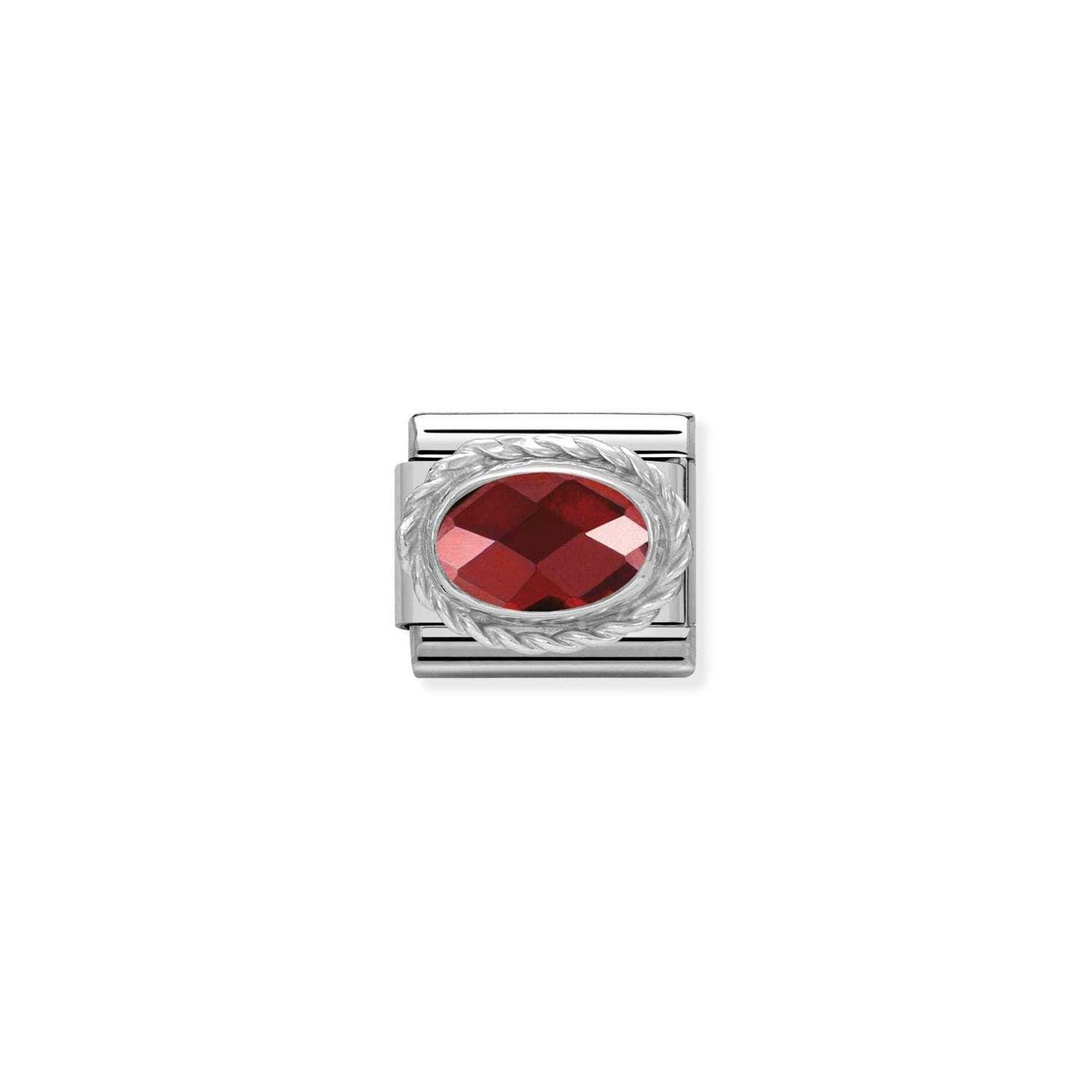 Nomination Classic Silver Faceted Red Zirconia Oval Charm - Rococo Jewellery