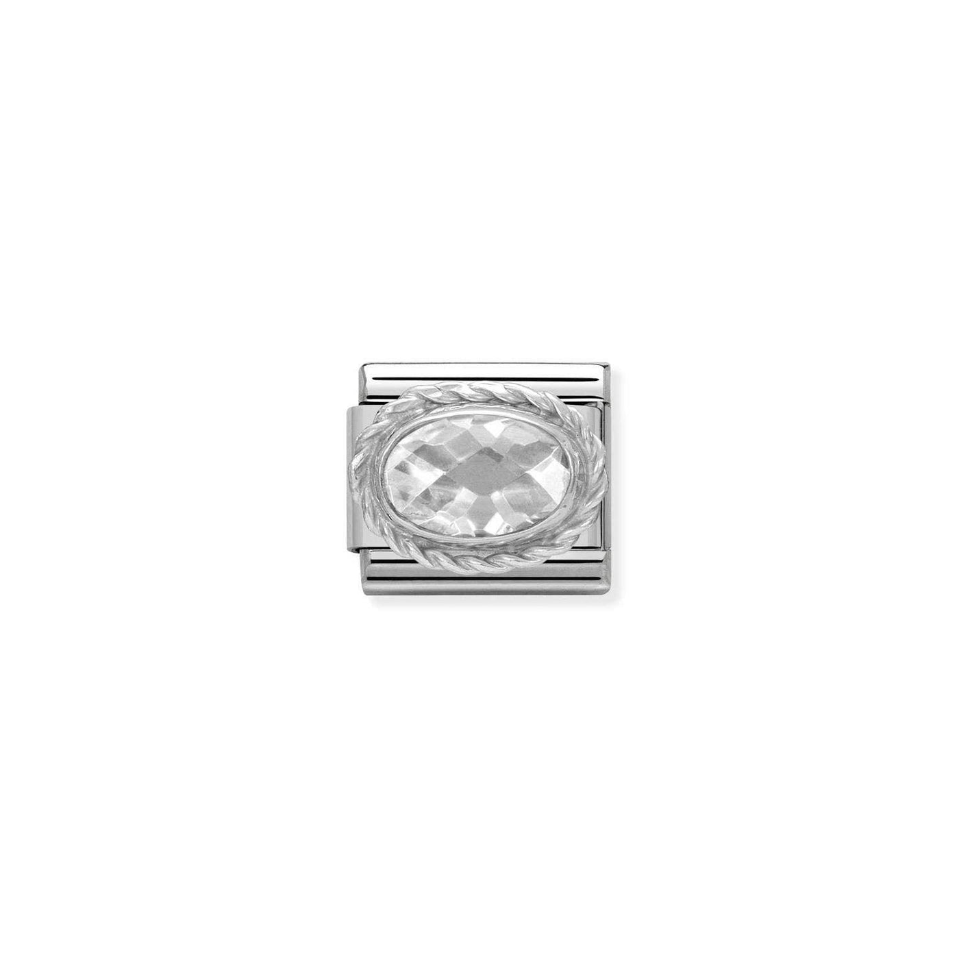 Nomination Classic Silver Faceted White Zirconia Oval Charm - Rococo Jewellery