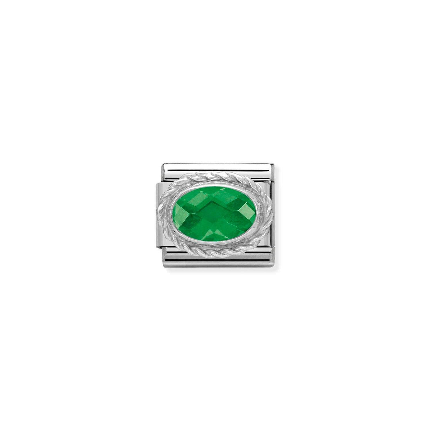 Nomination Classic Silver Faceted Green Zirconia Oval Charm - Rococo Jewellery