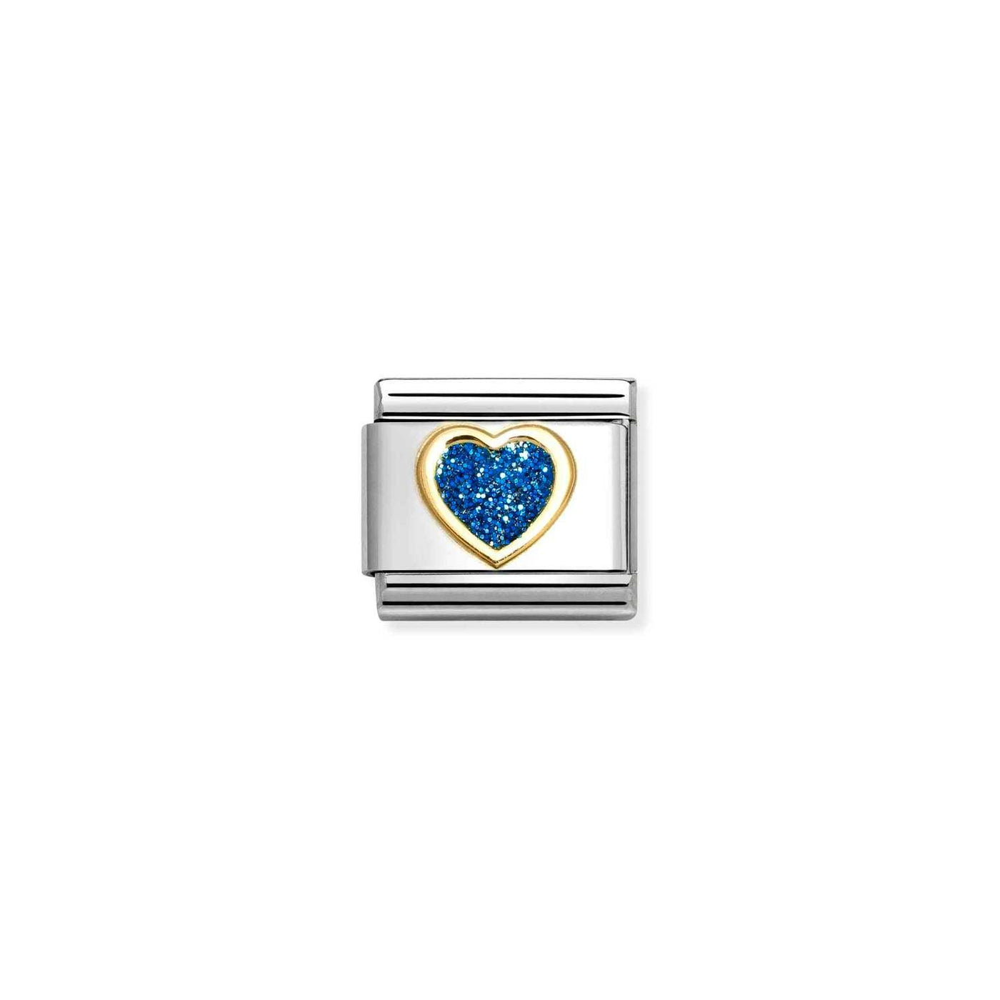 Nomination Classic Gold and Blue Glitter Heart Link Charm - Rococo Jewellery