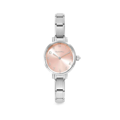 Nomination Paris Oval Pink Sunray Dial & Silver Charm Bracelet Watch with CZ