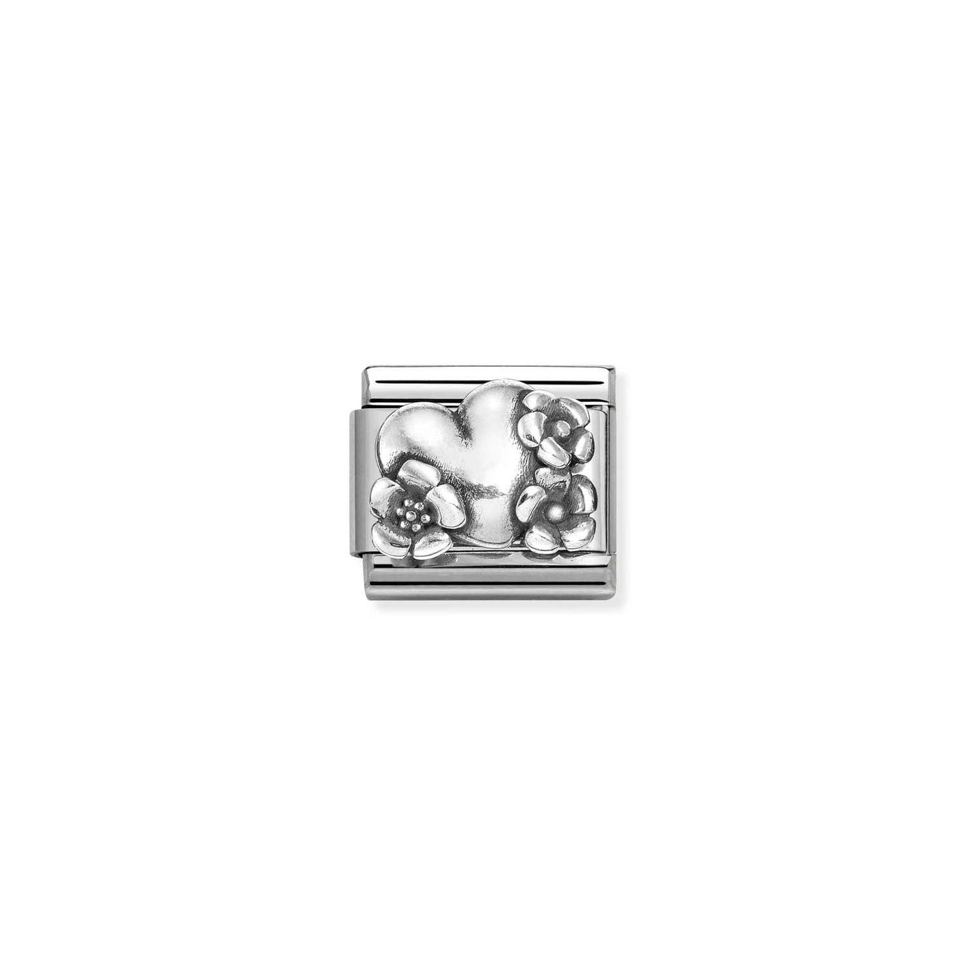 Nomination Classic Silver Heart and Flowers Link Charm