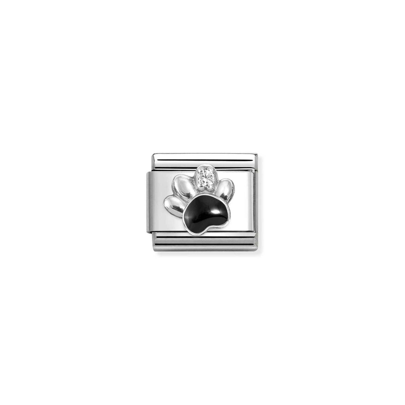 Nomination Classic Silver Cubic Zirconia Black Paw Print Charm