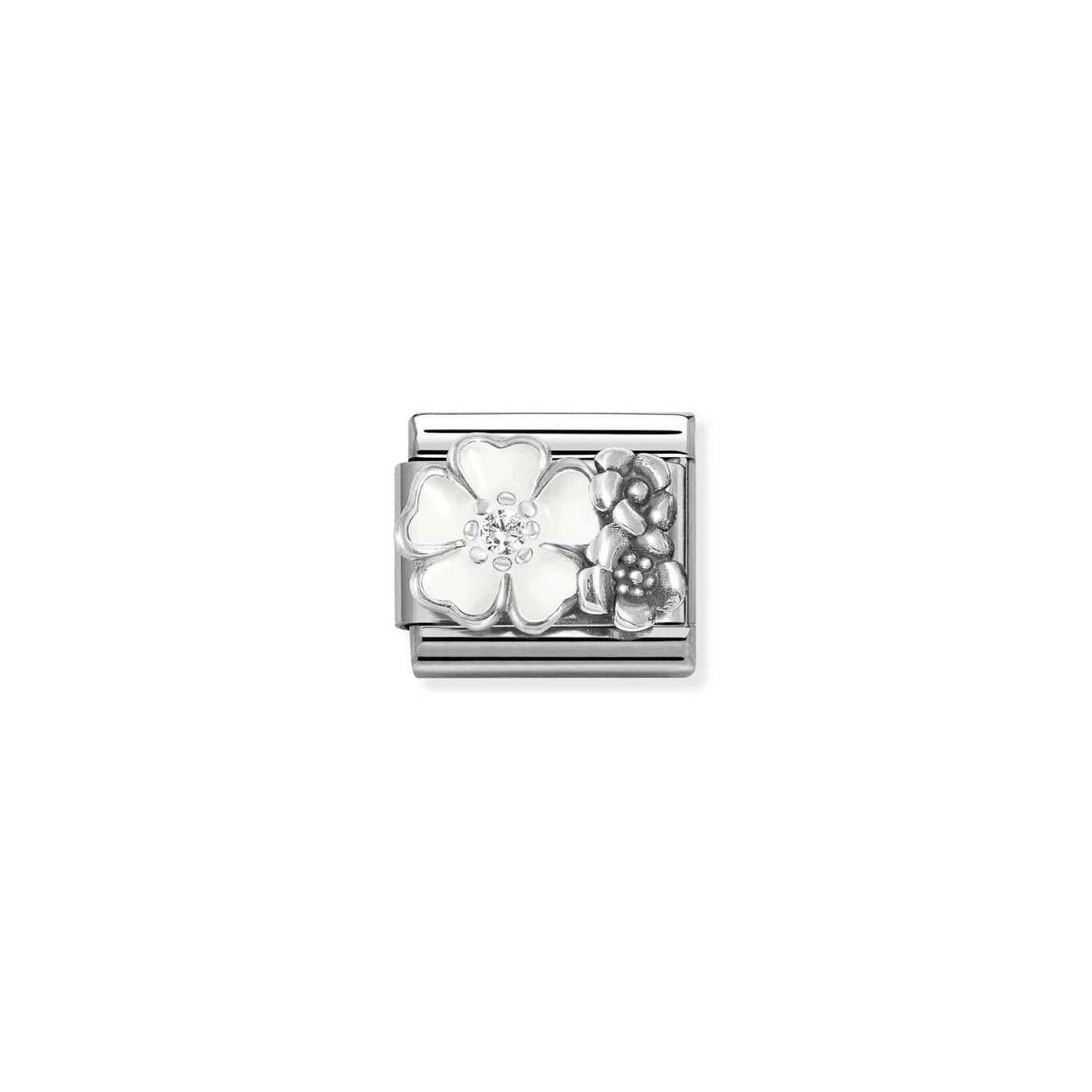 Nomination Classic Oxidised Silver Cubic Zirconia White Flowers Charm