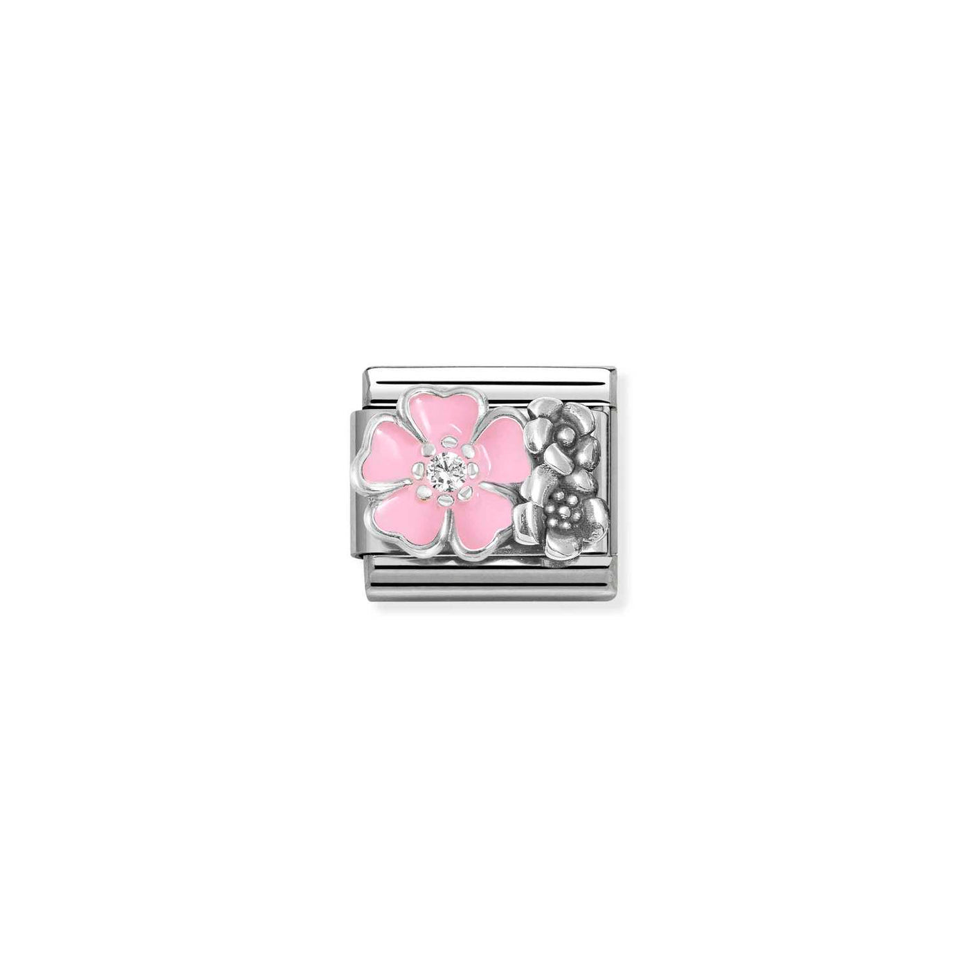 Nomination Classic Oxidised Silver Cubic Zirconia Pink Flowers Charm