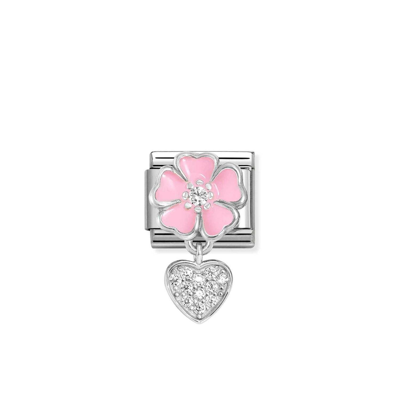 Nomination Classic Silver Pink Peach Blossom Heart Charm - Rococo Jewellery