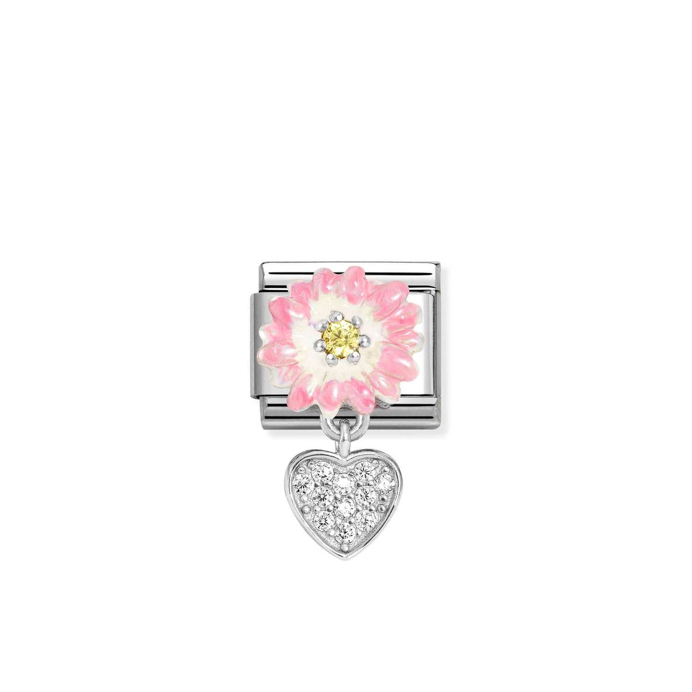 Nomination Classic Silver Cubic Zirconia Pink Daisy Heart Drop Charm