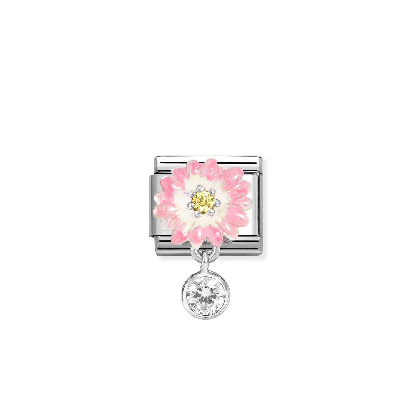 Nomination Classic Silver Cubic Zirconia Pink Daisy Round Drop Charm