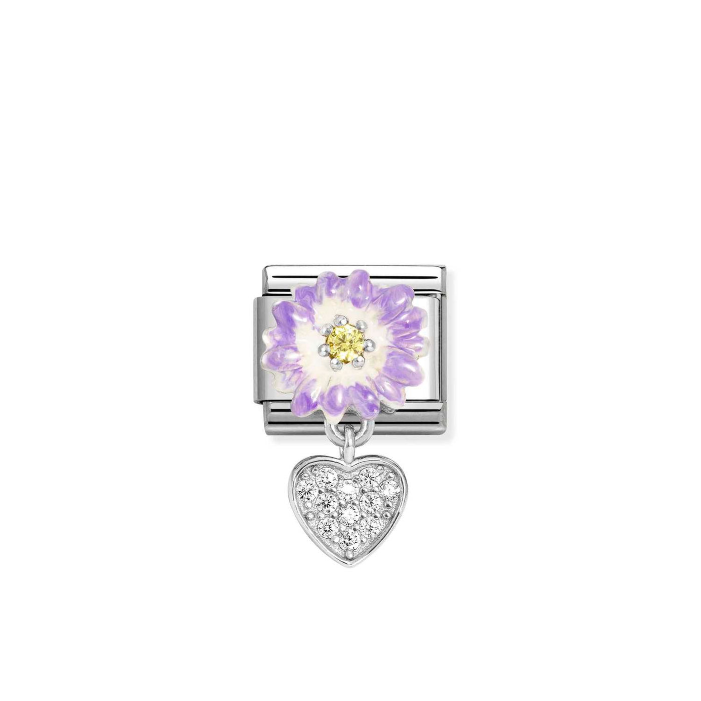 Nomination Classic Silver Zirconia Lilac Daisy Heart Drop Charm