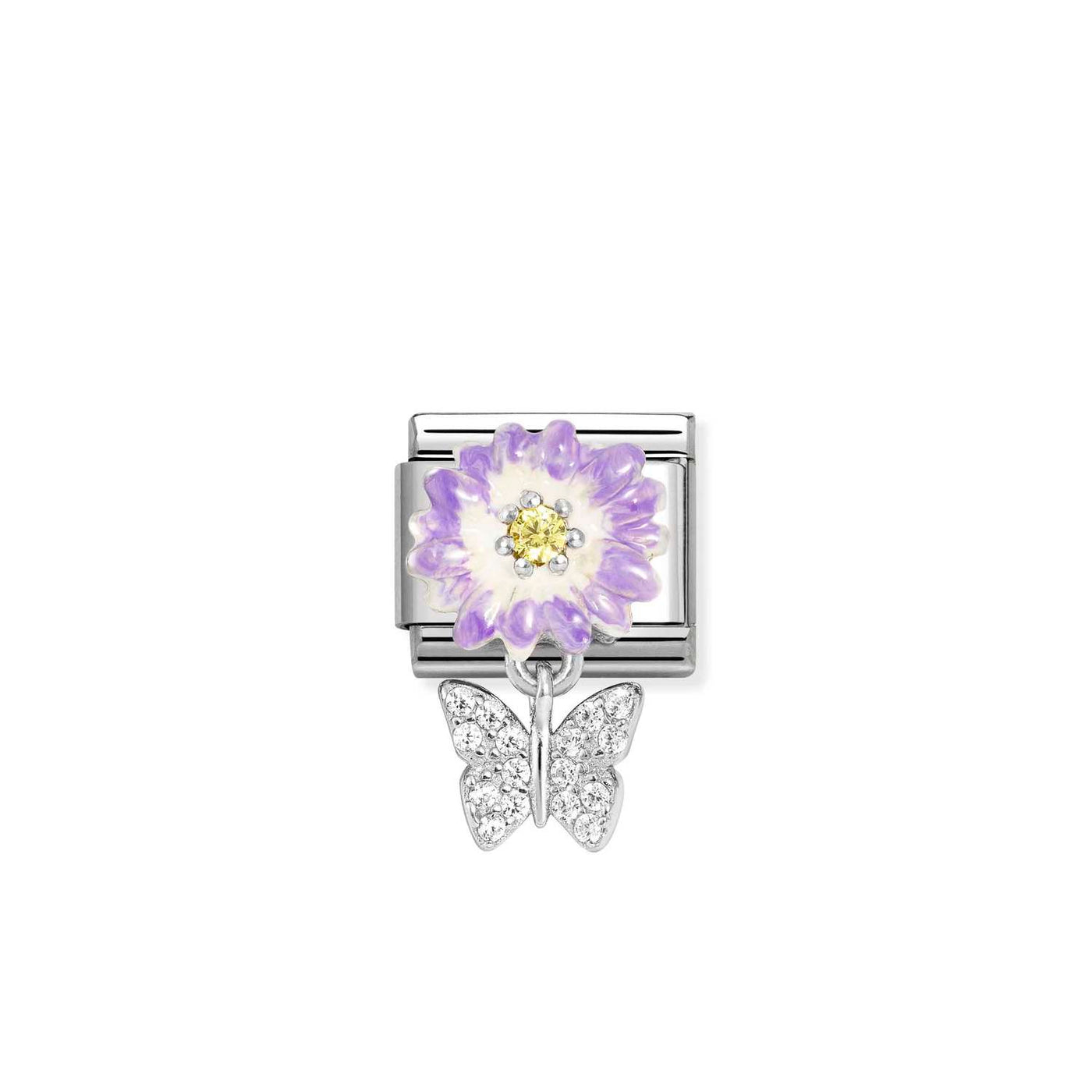 Nomination Classic Silver Zirconia Lilac Daisy Butterfly Drop Charm