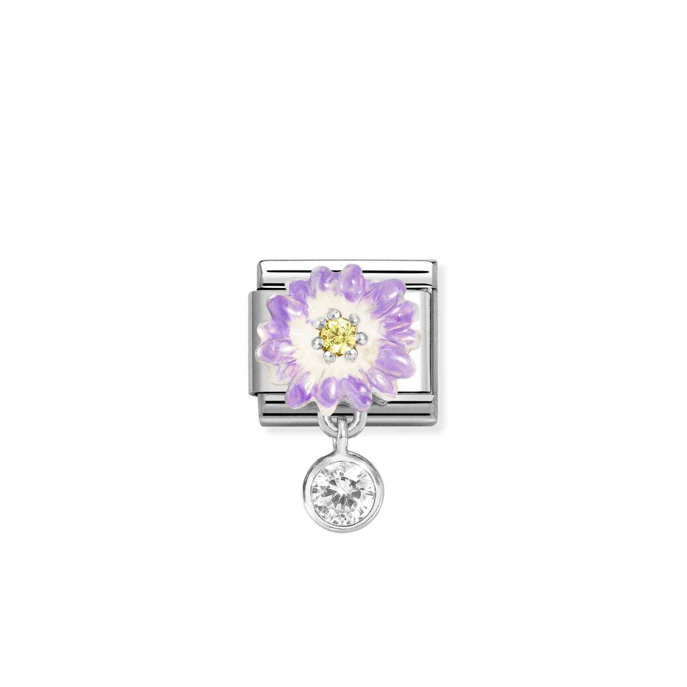 Nomination Classic Silver Cubic Zirconia Lilac Daisy Round Drop Charm