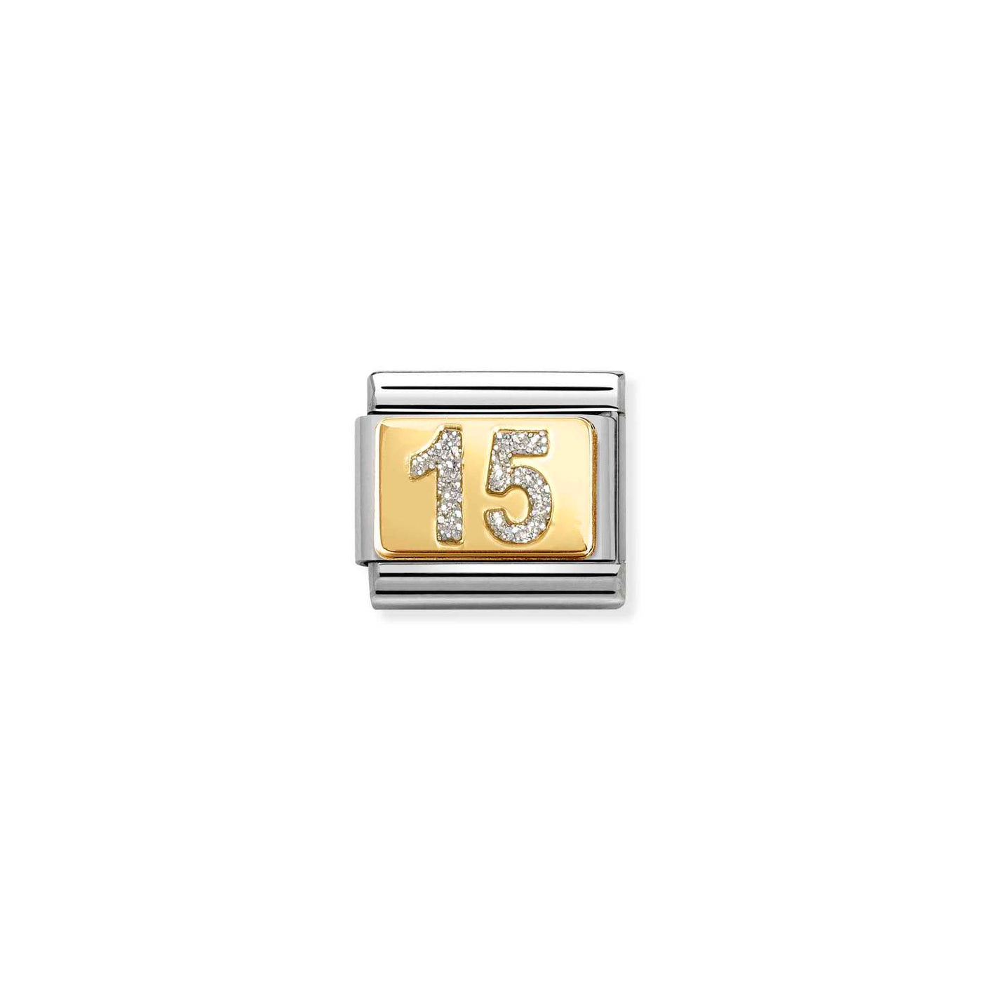 Nomination Classic Steel, 18ct Gold and Silver Glitter '15' Charm