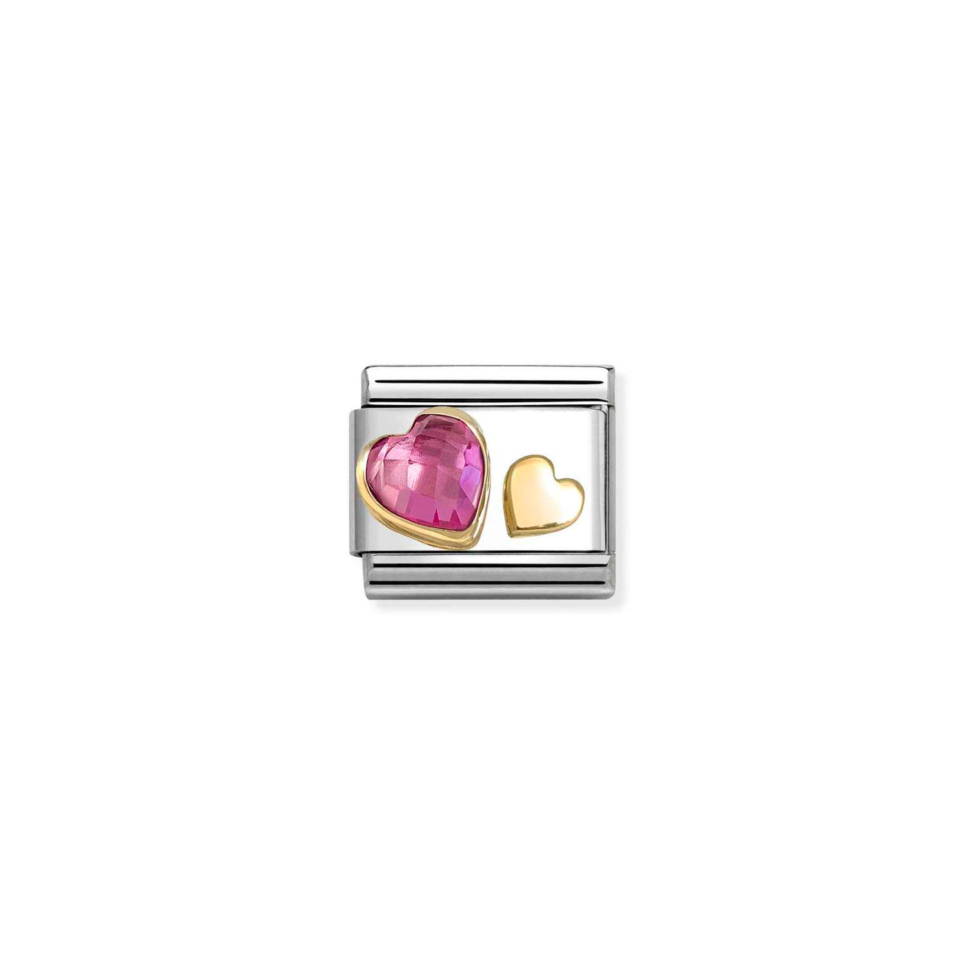 Nomination Classic Steel 18ct Gold & Fuchsia Zirconia Hearts Charm