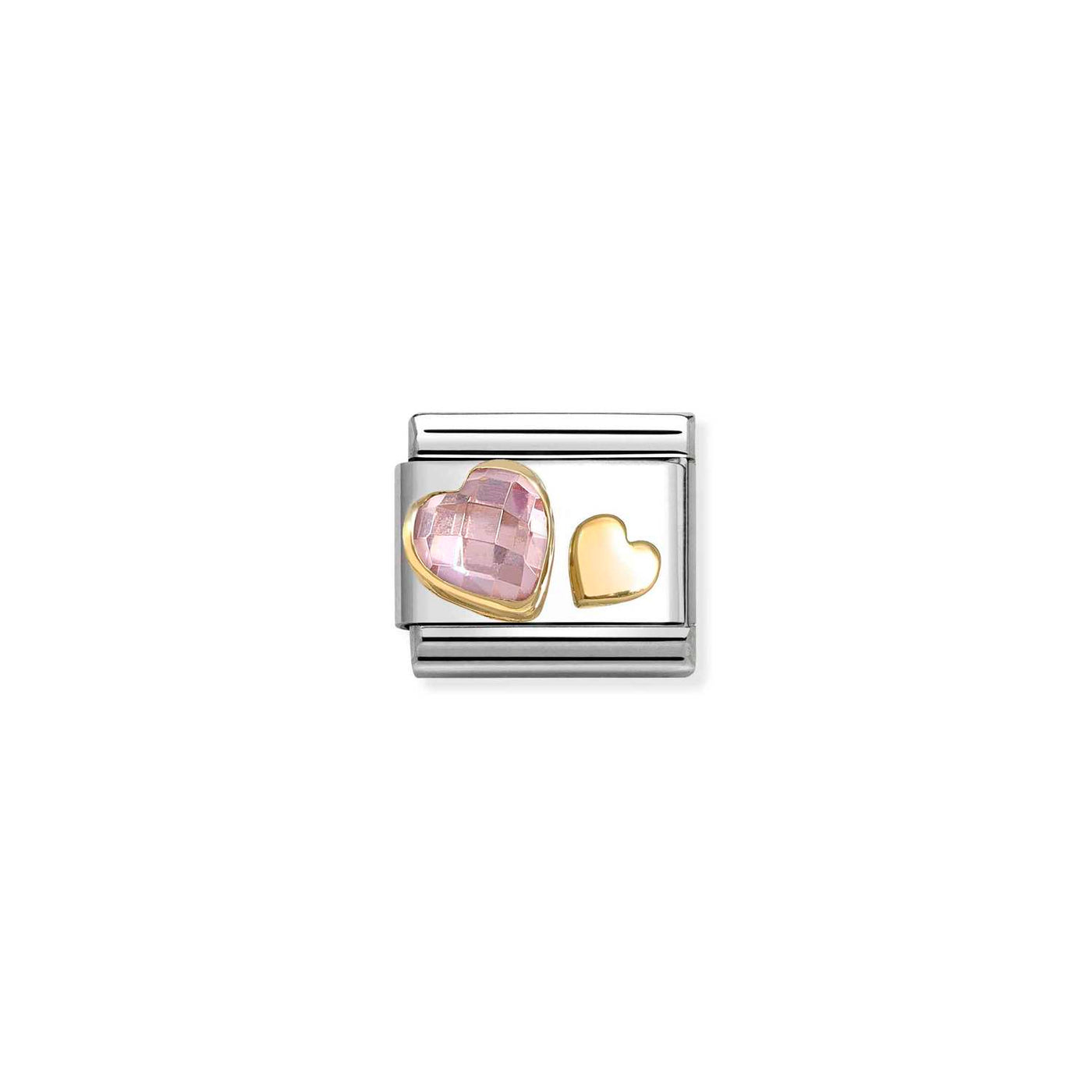 Nomination Classic Steel 18ct Gold & Pink Zirconia Hearts Charm