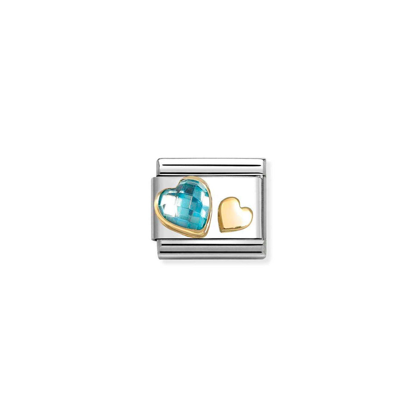 Nomination Classic Steel 18ct Gold & Blue Zirconia Hearts Charm