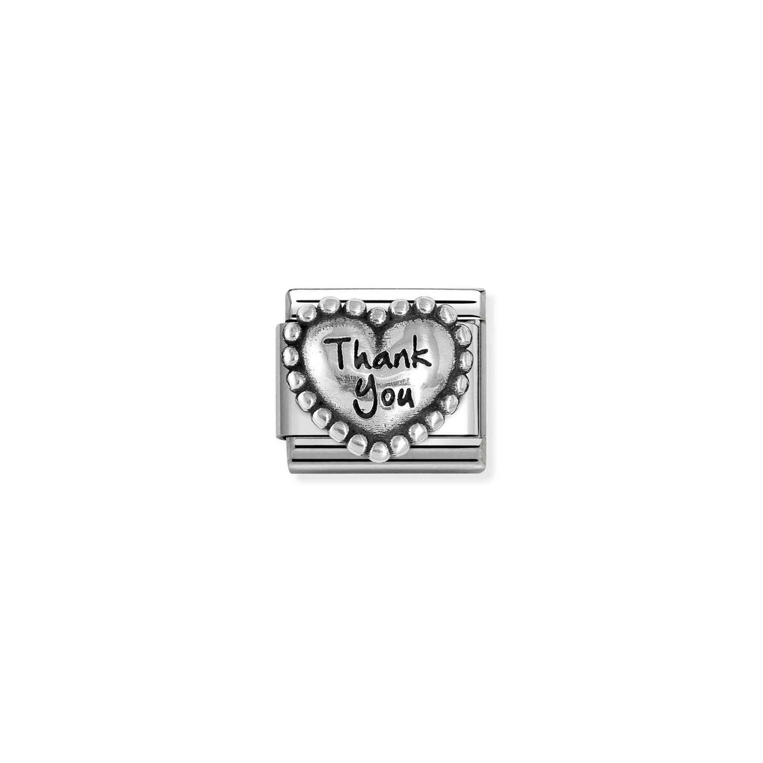 Nomination Classic Sterling Silver Heart Thank You Charm – Rococo