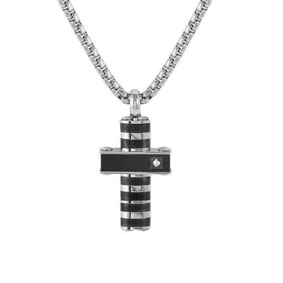 Nomination Strong Steel and Black Diamond Cross Necklace