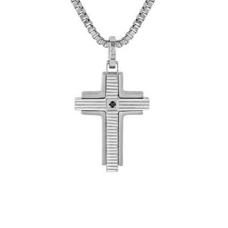 Nomination Steel Diamond Stripe Cross Necklace