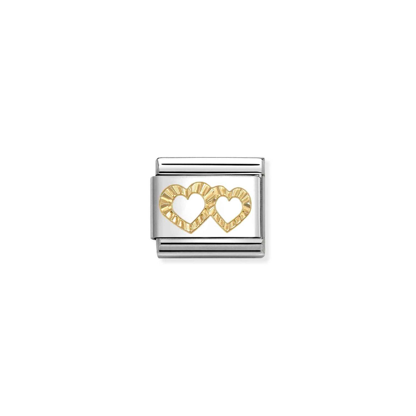 Nomination Classic Steel 18ct Gold Diamond Double Hearts Charm