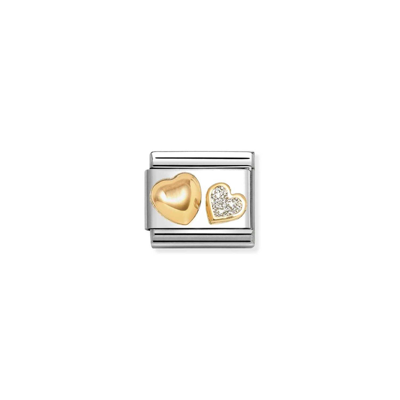 Nomination Classic Steel 18ct Gold Glitter & Rounded Hearts Charm