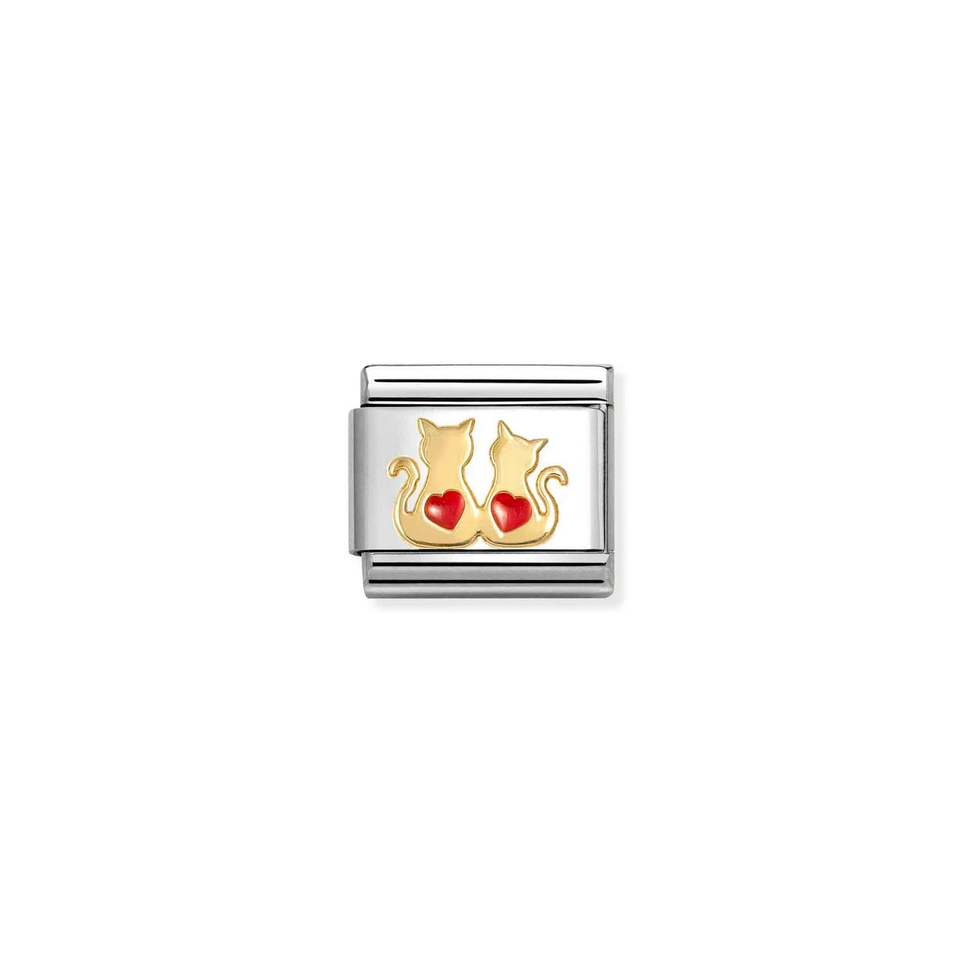 Nomination Classic Steel 18ct Gold Two Cats & Hearts Charm