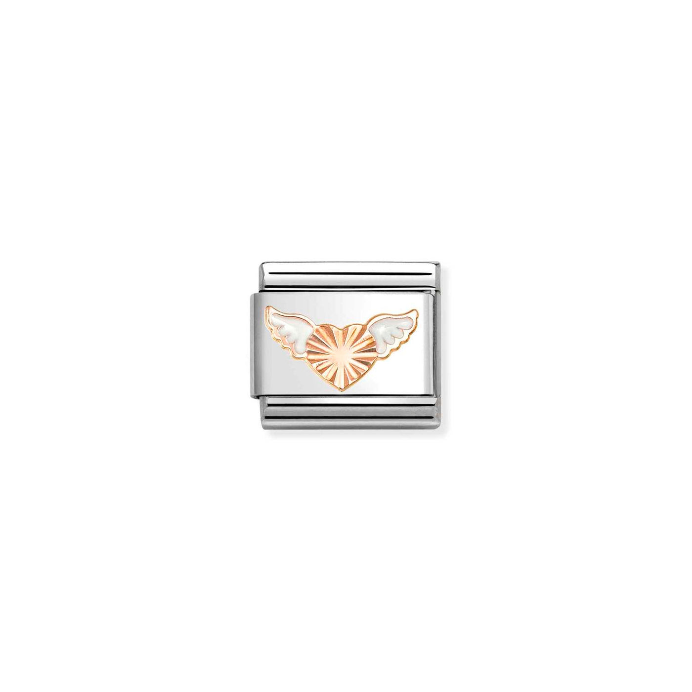 Nomination Classic Steel 9ct Rose Gold White Wings Diamond Heart Charm