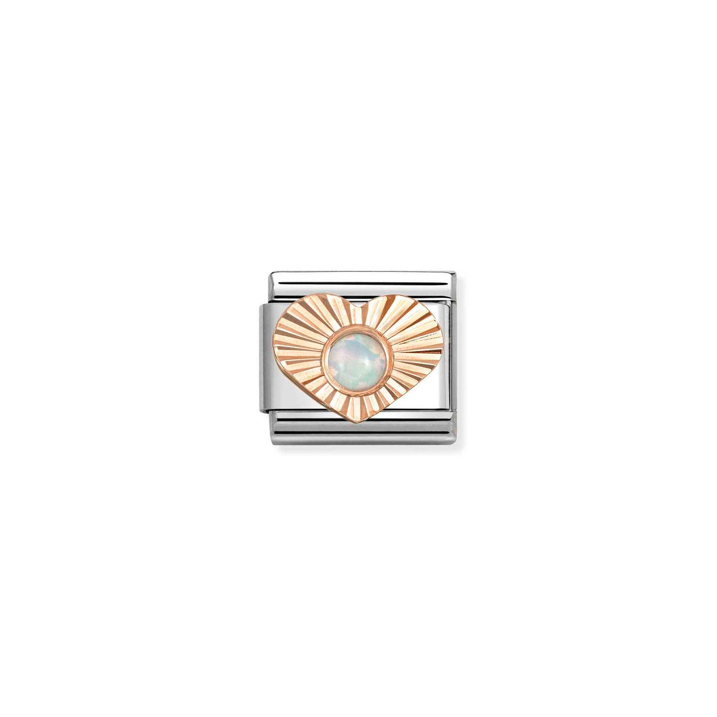 Nomination Classic Steel 9ct Rose Gold Heart & Opal Charm