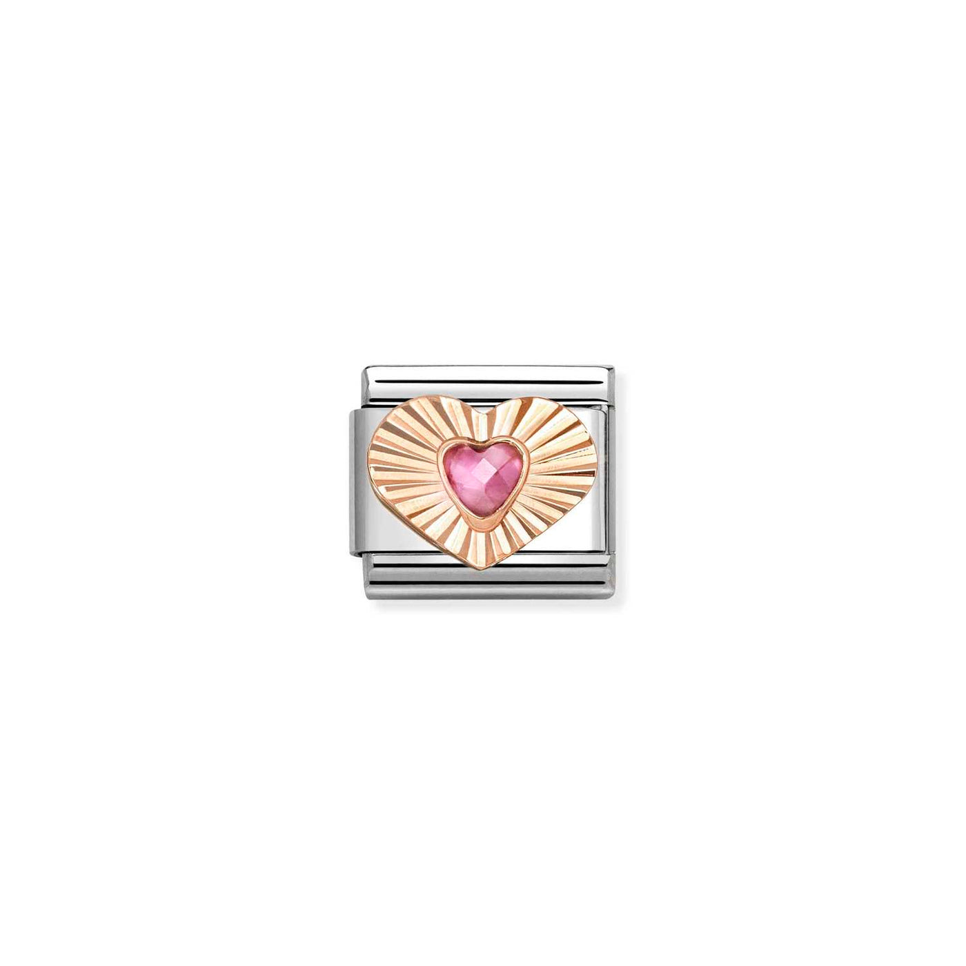 Nomination Classic Steel 9ct Gold Pink Cubic Zirconia Diamond Heart Charm
