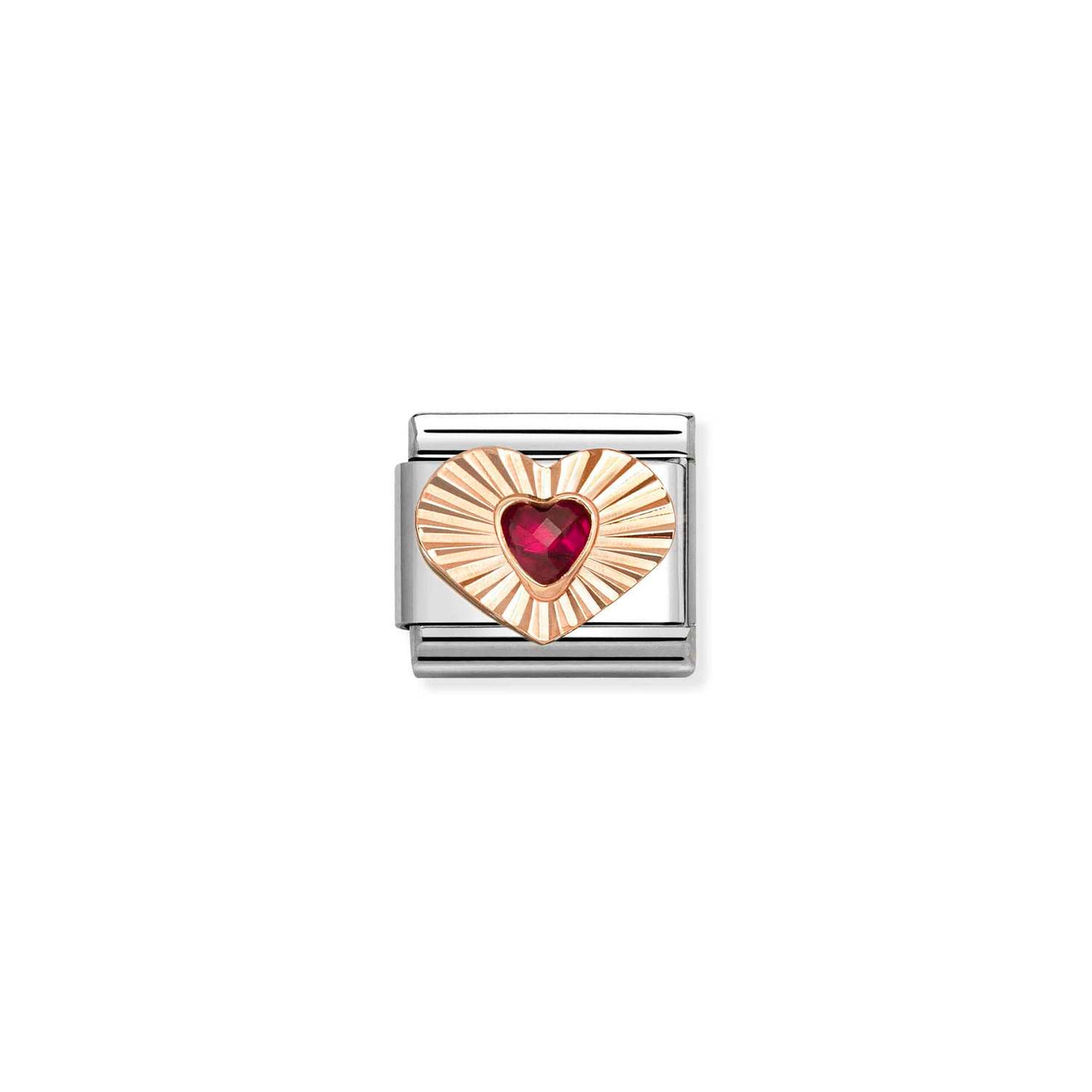 Nomination Classic Steel 9ct Gold Red Cubic Zirconia Diamond Heart Charm