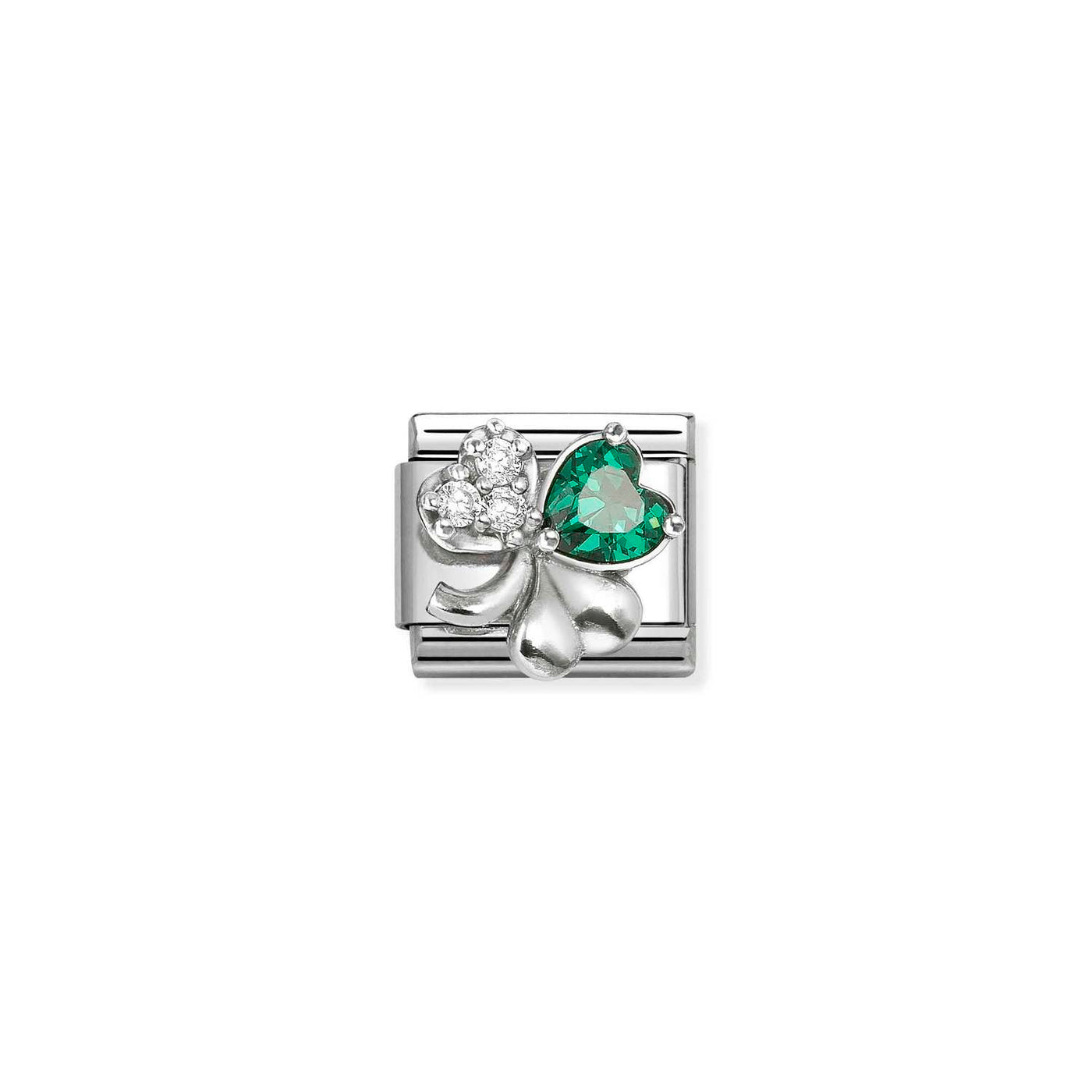 Nomination Classic Steel Silver Zirconia Green/White Clover Charm