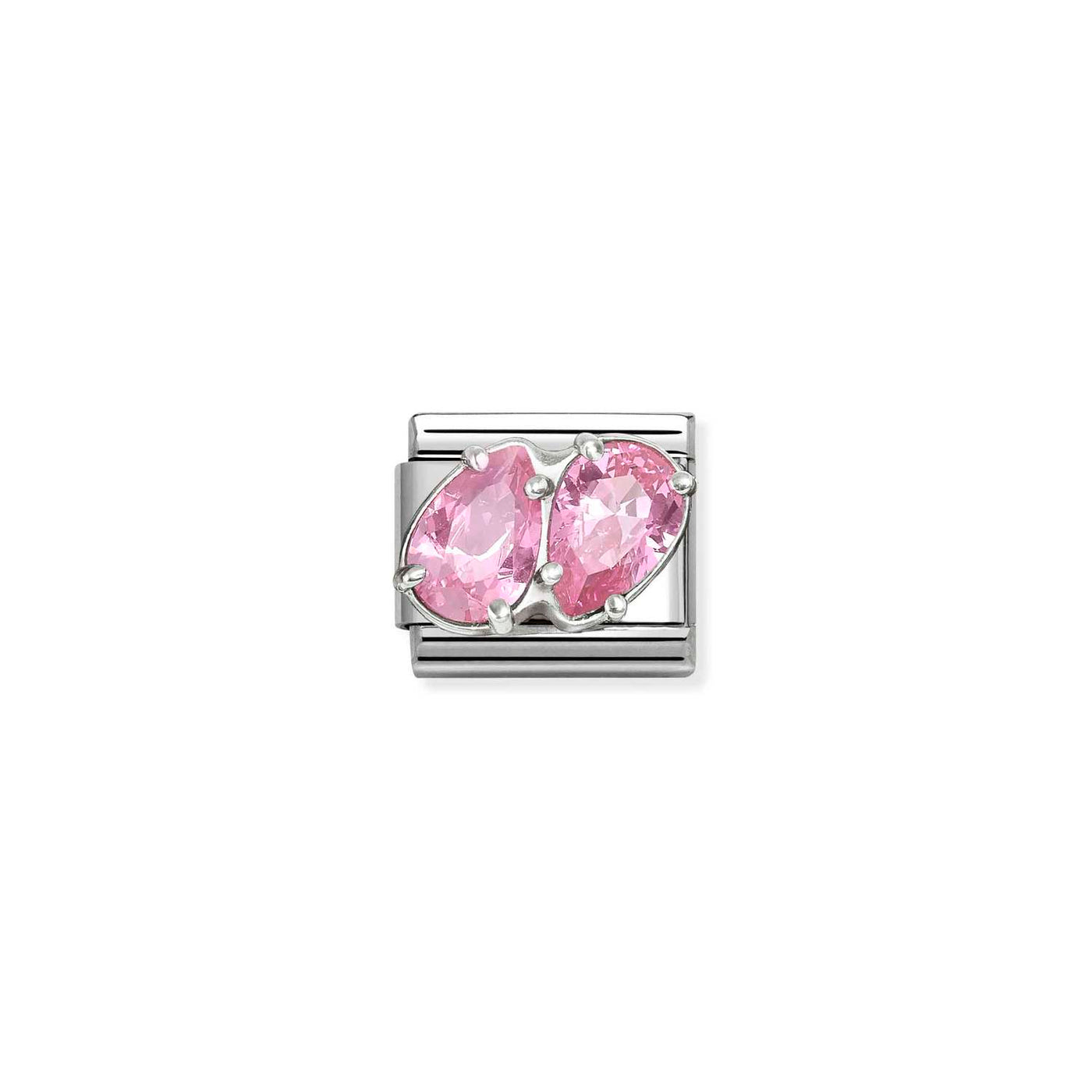 Nomination Classic Steel Silver Cubic Zirconia Pink Double Drops Charm