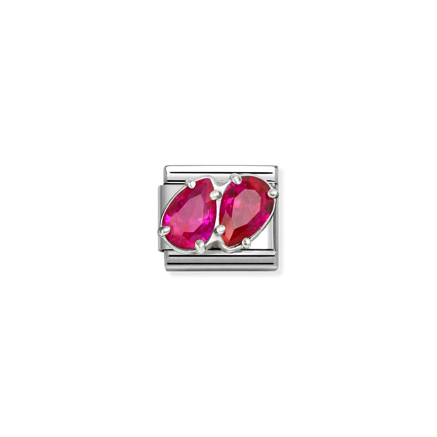Nomination Classic Steel Silver Cubic Zirconia Red Double Drops Charm