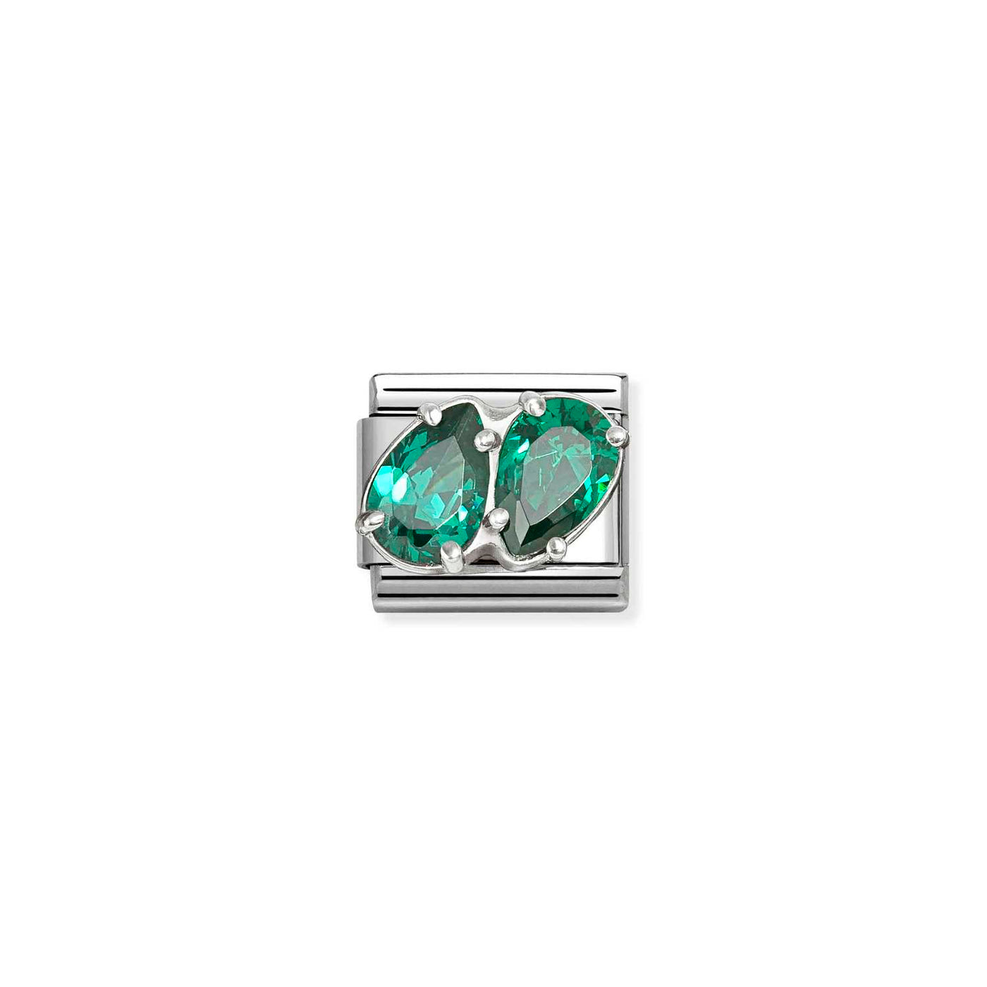Nomination Classic Steel Silver Cubic Zirconia Green Double Drops Charm