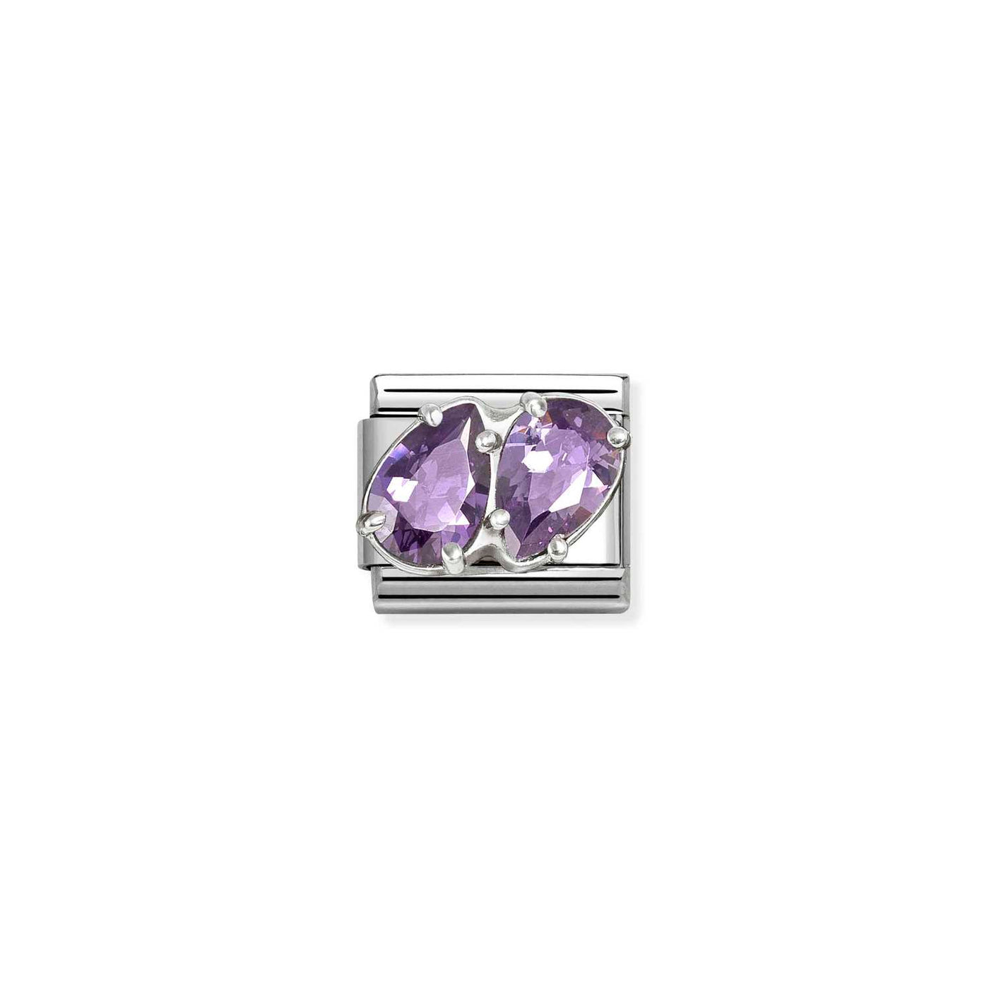 Nomination Classic Steel Silver Cubic Zirconia Purple Double Drops Charm