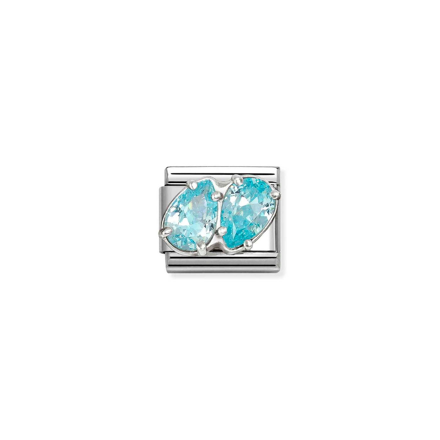 Nomination Classic Steel Silver Cubic Zirconia Light Blue Double Drops Charm