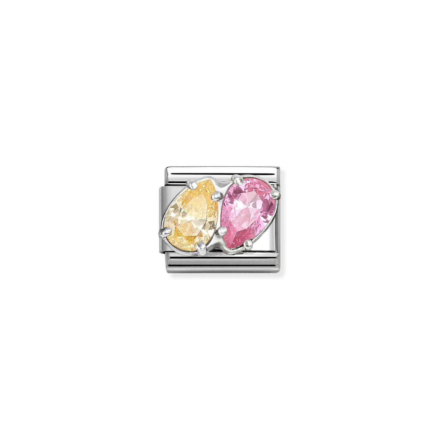 Nomination Classic Steel Silver Cubic Zirconia Yellow-Pink Double Drops Charm