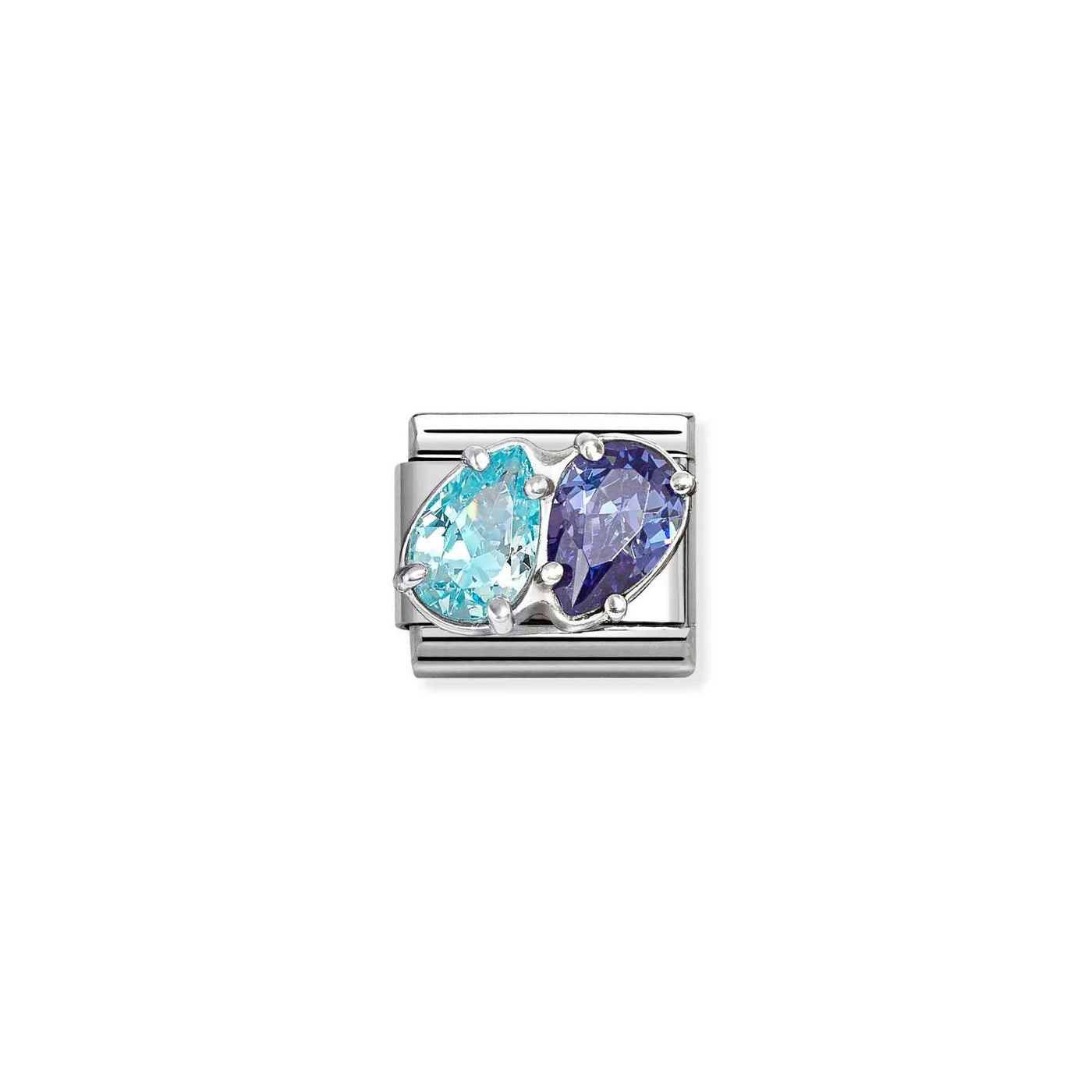 Nomination Classic Steel Silver Zirconia Light Blue-Blue Double Drops Charm