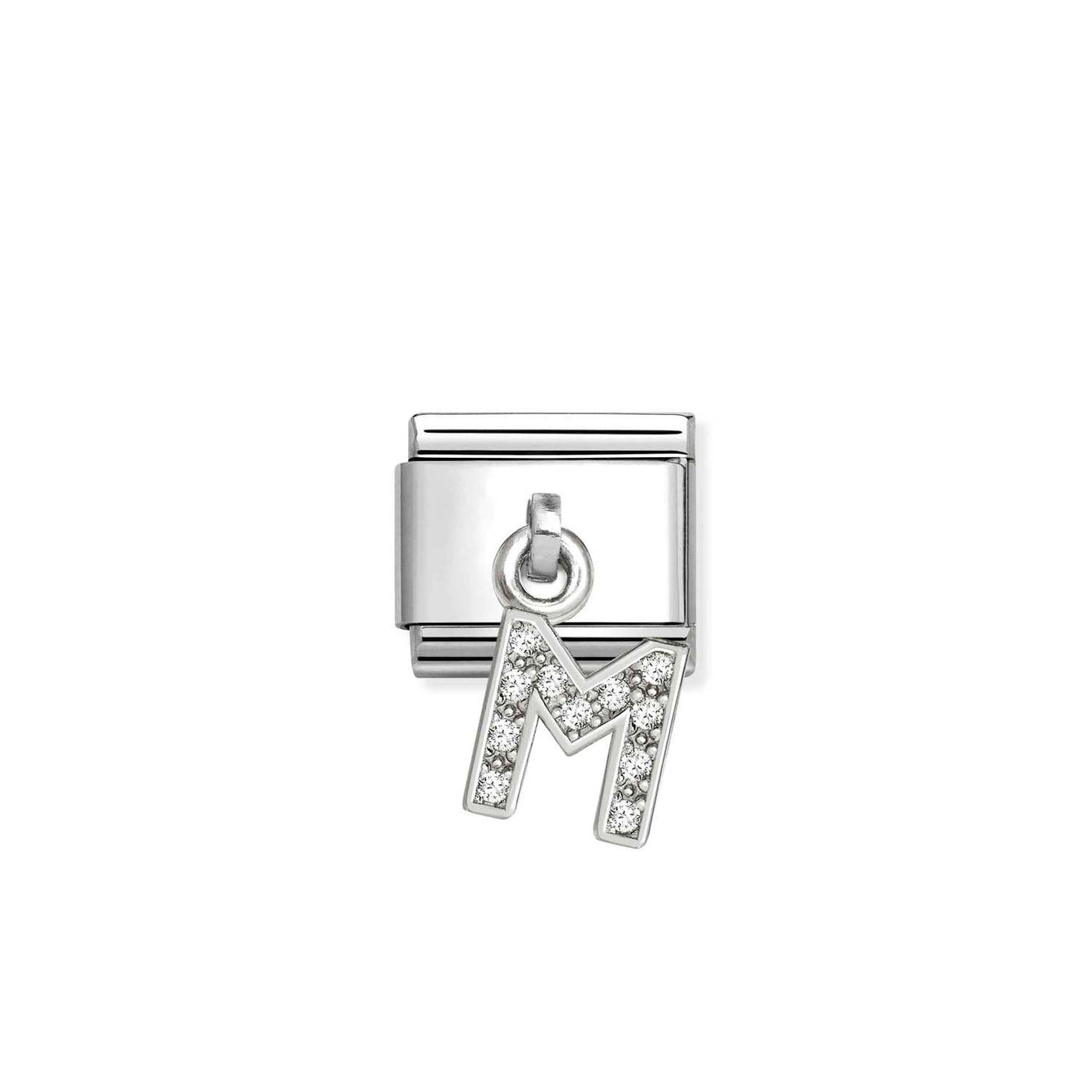 Nomination Classic Steel Silver Zirconia Letter 'M' Pendant Charm