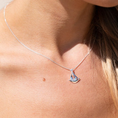 Sea Gems Silver Blue Topaz Sail Boat Pendant Necklace